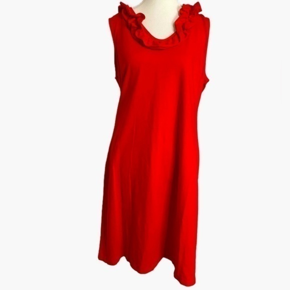 Talbots Womens Dress Sleeveless‎ Red Knit Jersey Ruffle at Neckline